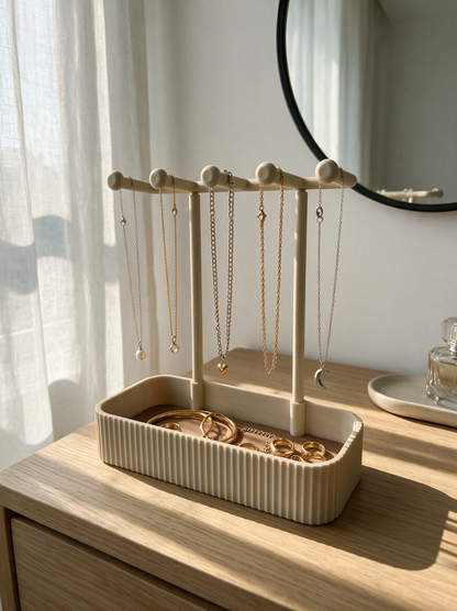 Grove sculptural jewelry tray by EL Faro with five fluted necklace pegs